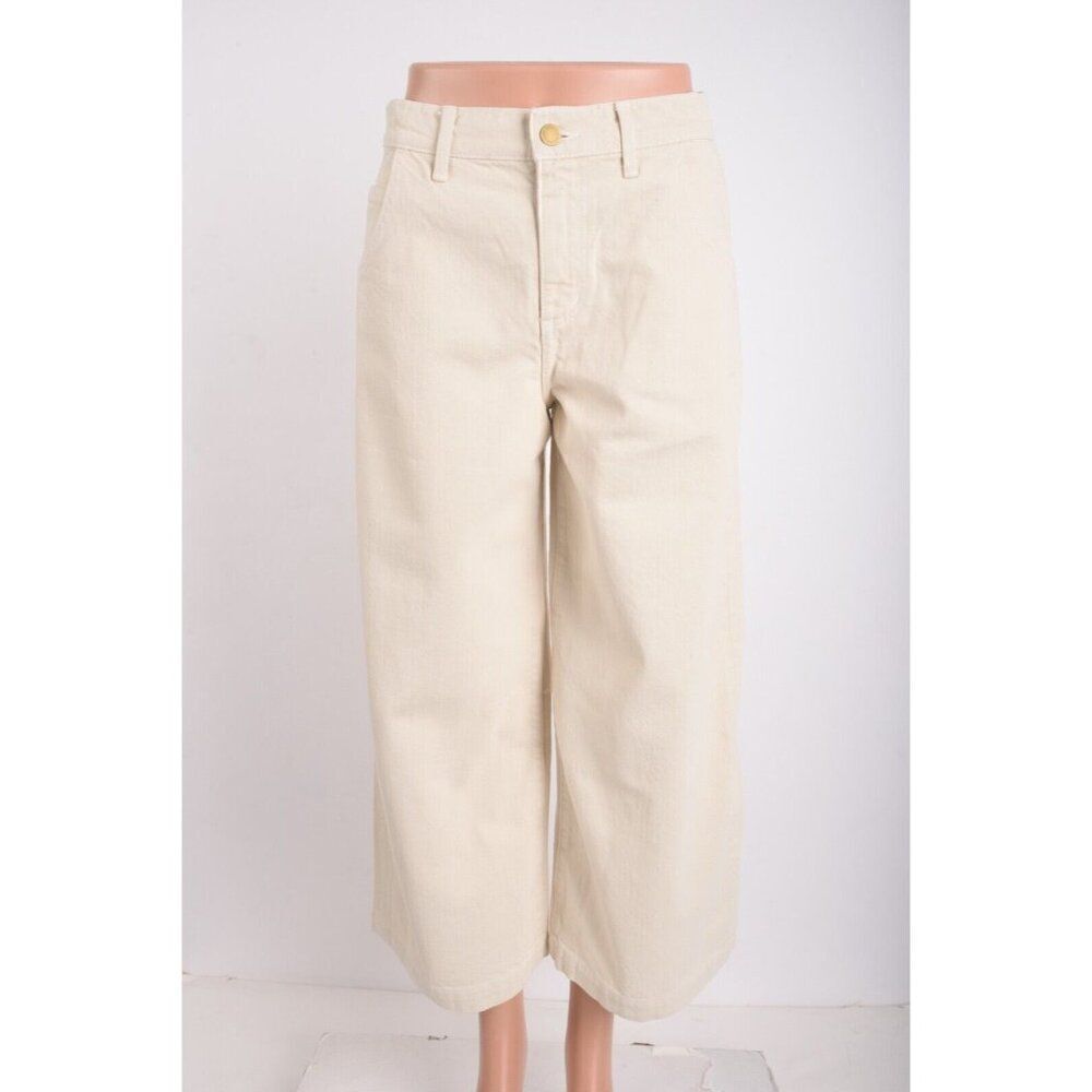 Triarchy Womens Wide Leg Cropped Gaucho Jeans Off White Ivory US 0 EU 25 New